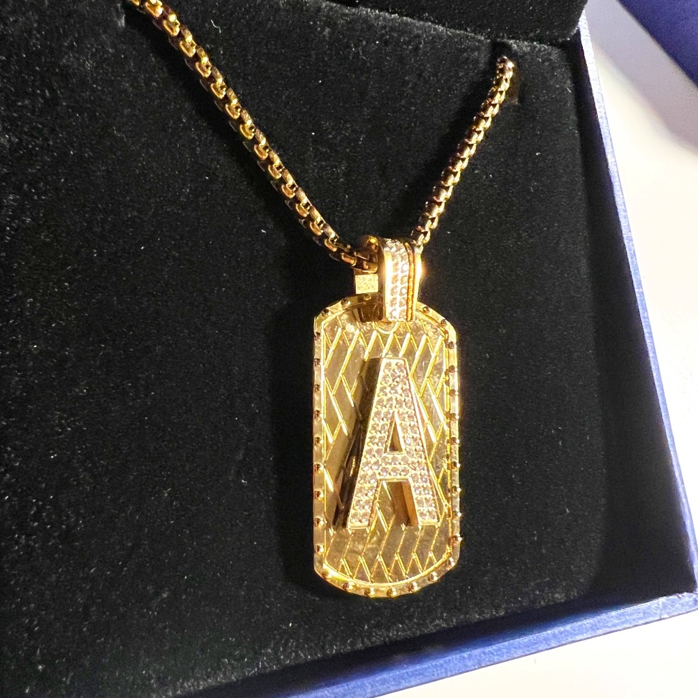 ETEVON 18K Gold Plated Necklace, Gold Stainless Steel Large Letter Pendant